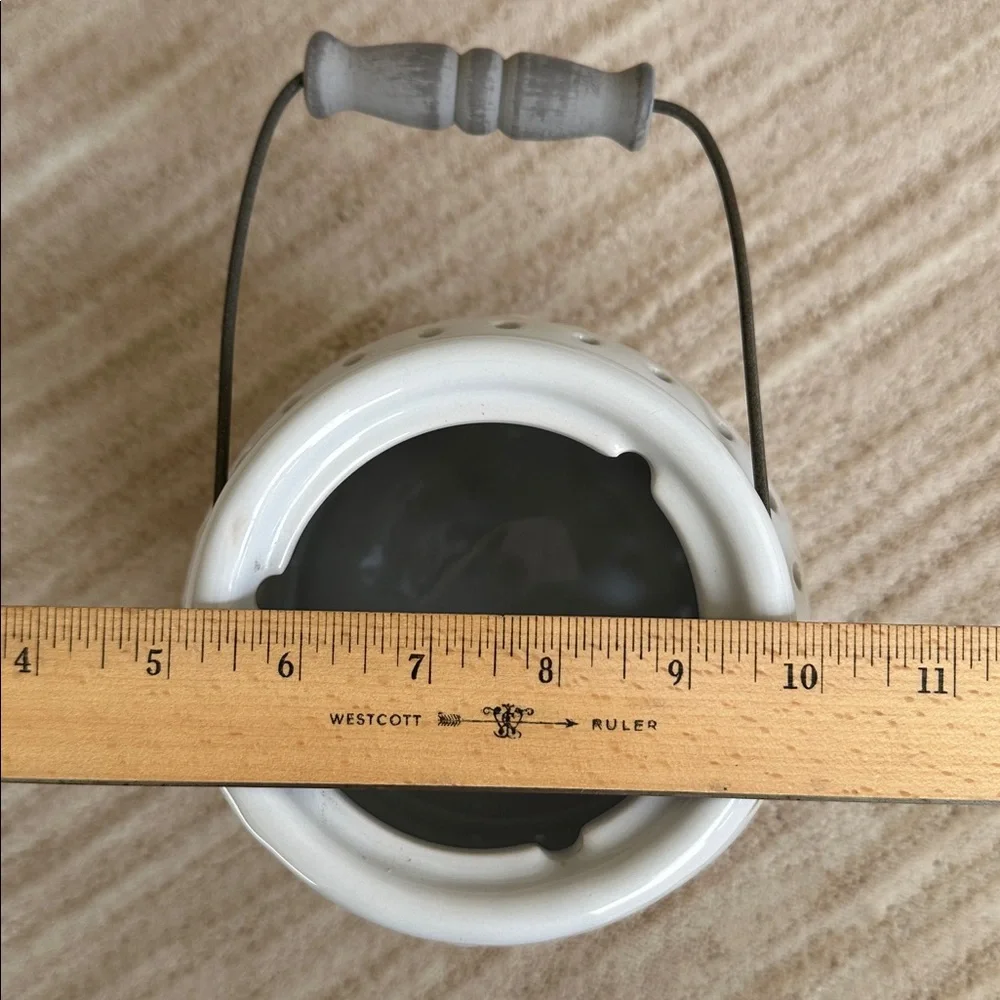 Ceramic White Lantern Flower Cutout Barrel Handle Candle Holder Insert